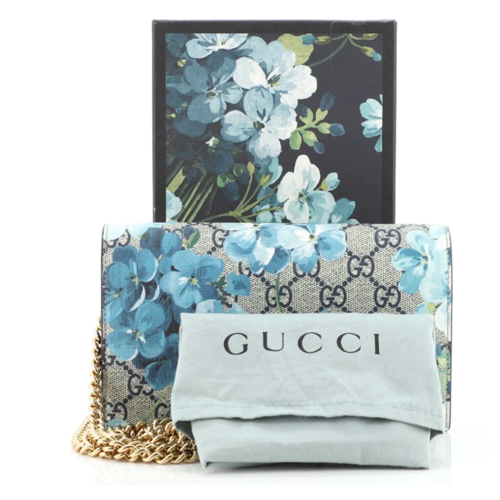 Gucci Chain Wallet Blooms Print GG Coated Canvas - Picture 2 of 14